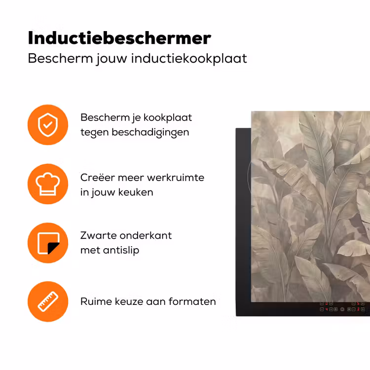 Bladeren - Tropisch - Natuur - Modern - Beige Inductie beschermer vinyl 3mm klein -zzzzzzz-td-ups
