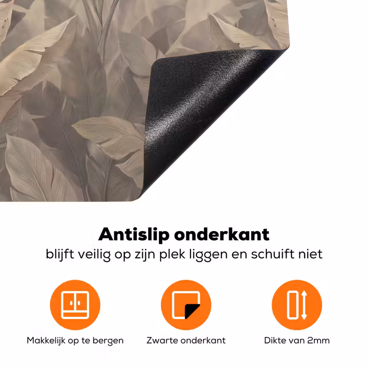 Bladeren - Tropisch - Natuur - Modern - Beige Inductie beschermer vinyl 3mm klein -zzzzzzz-td-onderkant