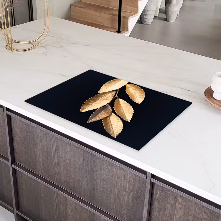 Bladeren - Zwart - Goud - Luxe - Planten Inductie beschermer vinyl 3mm klein -sfeer8