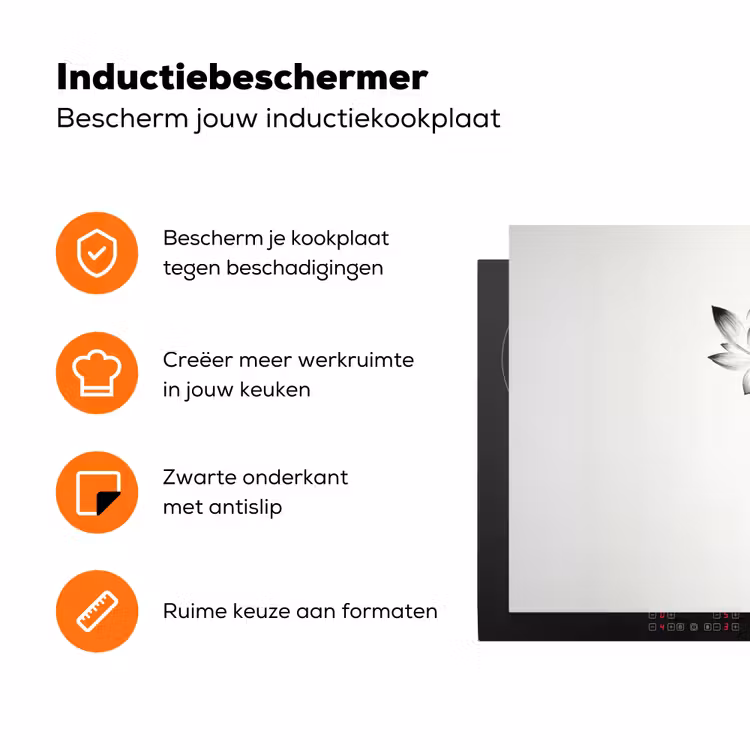 Bladeren - Zwart - Lotusbloem - Minimalitisch Inductie beschermer vinyl 3mm klein -zzzzzzz-td-ups