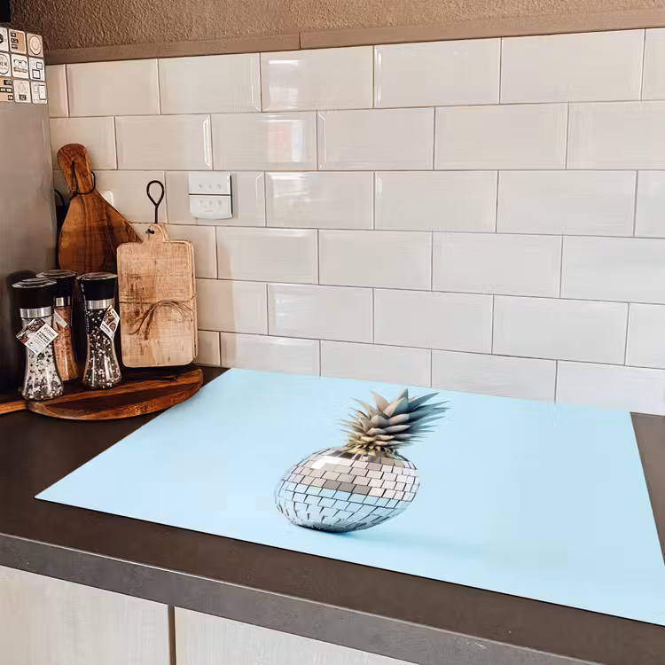 Blauw - Ananas - Disco - Discobal Inductie beschermer vinyl 3mm klein -sfeer3