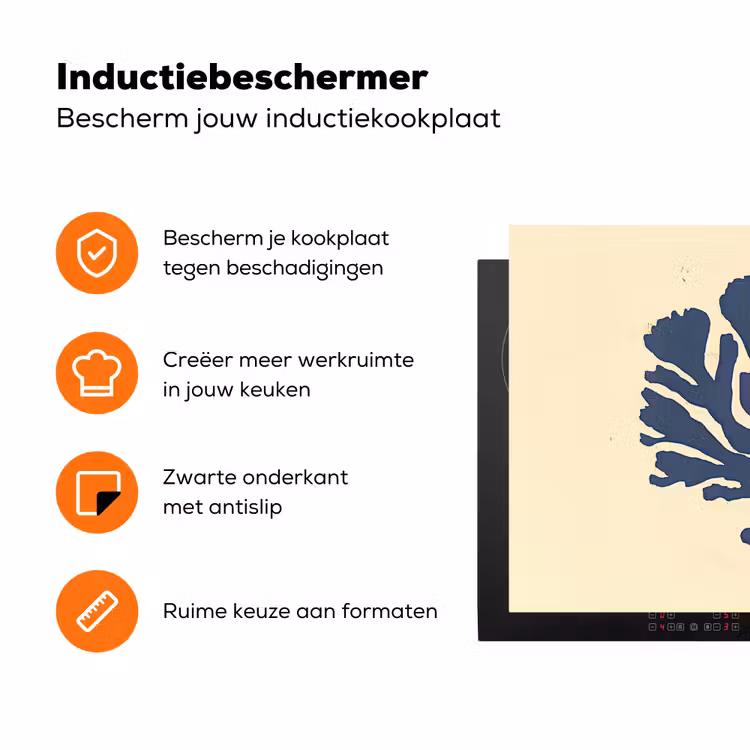 Blauw koraal - Vertakkingen - Beige Inductie beschermer vinyl 3mm klein -zzzzzzz-td-ups