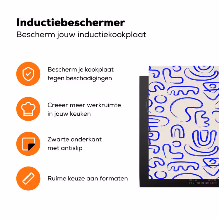 Blauw - Patroon - Abstract - Beige Inductie beschermer vinyl 3mm klein 276 -zzzzzzz-td-ups