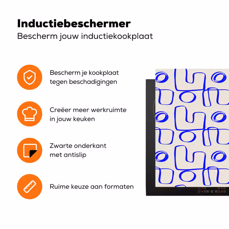 Blauw - Patroon - Beige - Abstract Inductie beschermer vinyl 3mm klein 276 -zzzzzzz-td-ups