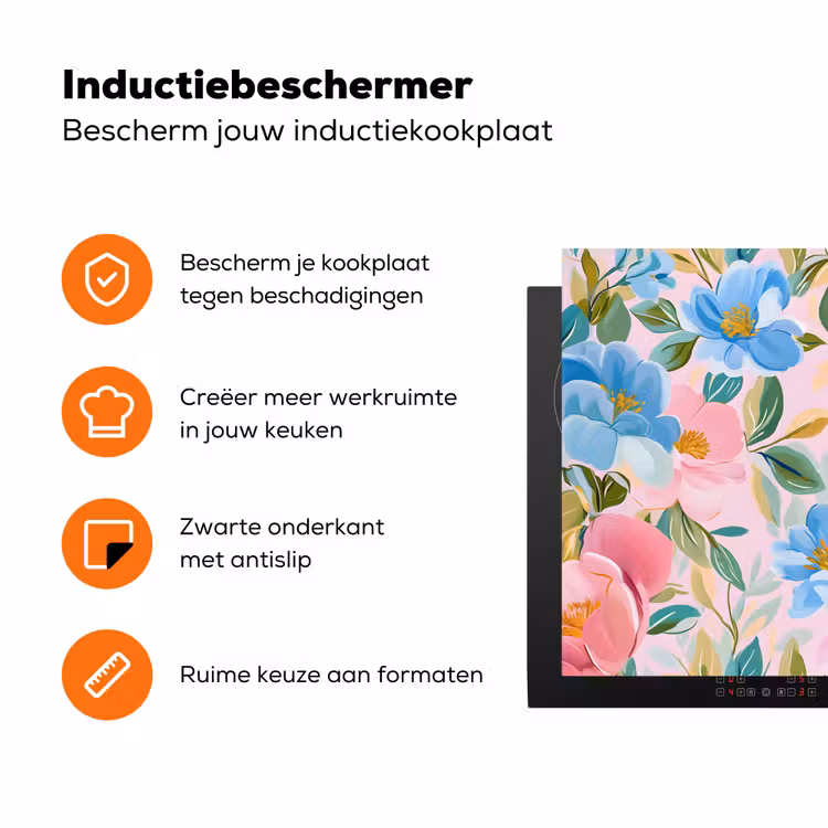 Blauw - Roze - Bloemen Inductie beschermer vinyl 3mm klein -zzzzzzz-td-ups