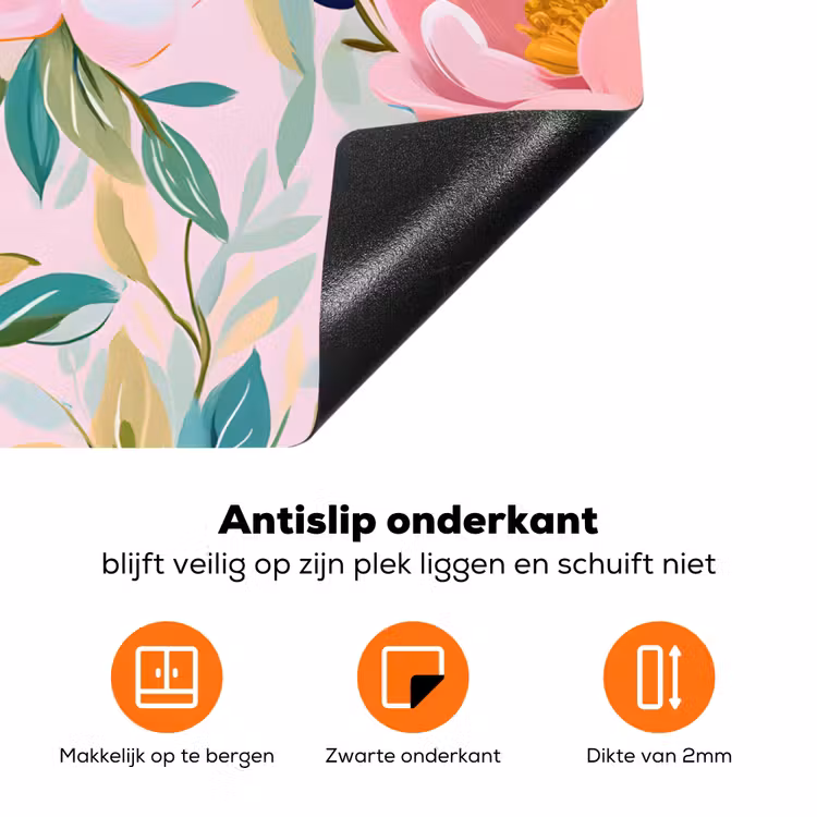 Blauw - Roze - Bloemen Inductie beschermer vinyl 3mm klein -zzzzzzz-td-onderkant