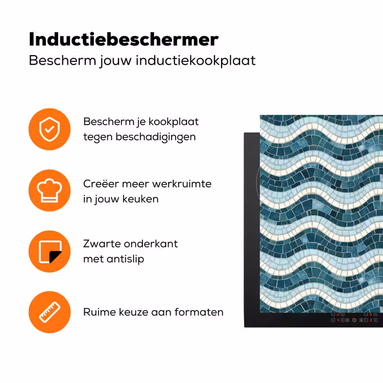 Blauw - Wit - Mozaïek - Golvend Inductie beschermer vinyl 3mm klein 276 -zzzzzzz-td-ups