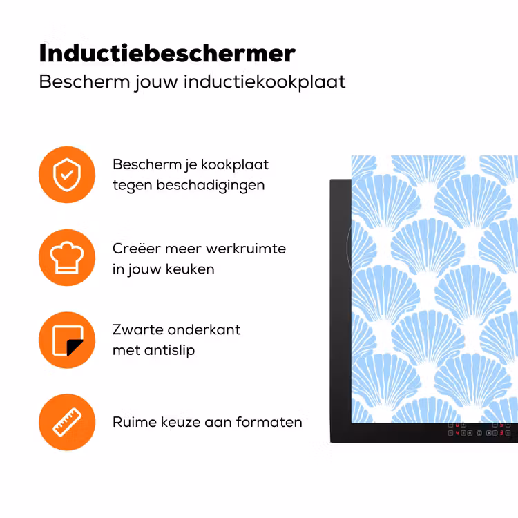 Blauw - Wit - Schelpen - Grafisch - Structuur Inductie beschermer vinyl 3mm klein 276 -zzzzzzz-td-ups