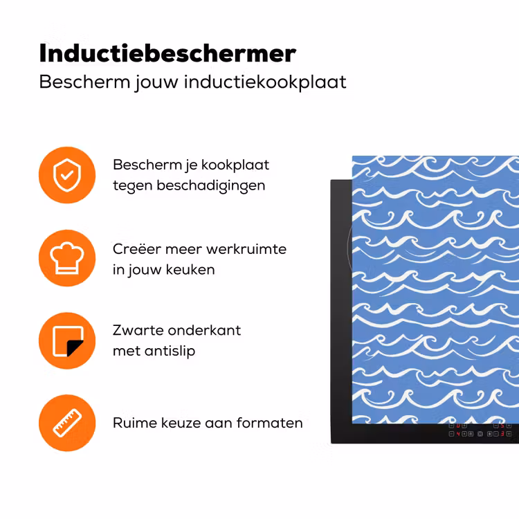 Blauw - Wit - Simpel - Getekend - Golven Inductie beschermer vinyl 3mm klein 276 -zzzzzzz-td-ups