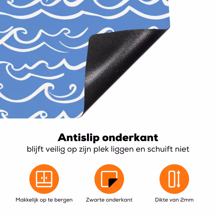 Blauw - Wit - Simpel - Getekend - Golven Inductie beschermer vinyl 3mm klein 276 -zzzzzzz-td-onderkant