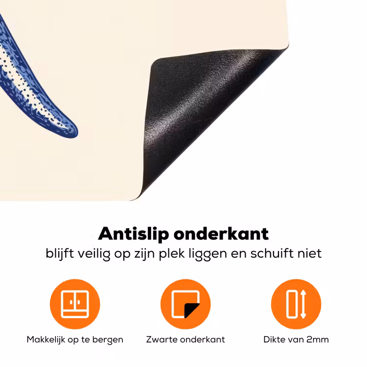 Blauwe zeester - Minimalistisch - Beige Inductie beschermer vinyl 3mm klein -zzzzzzz-td-onderkant
