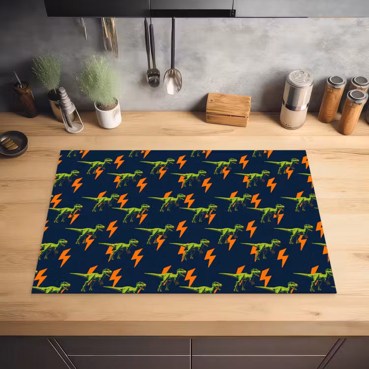 Bliksemschichten - Oranje - Dinosaurussen Inductie beschermer vinyl 3mm klein -sfeer5