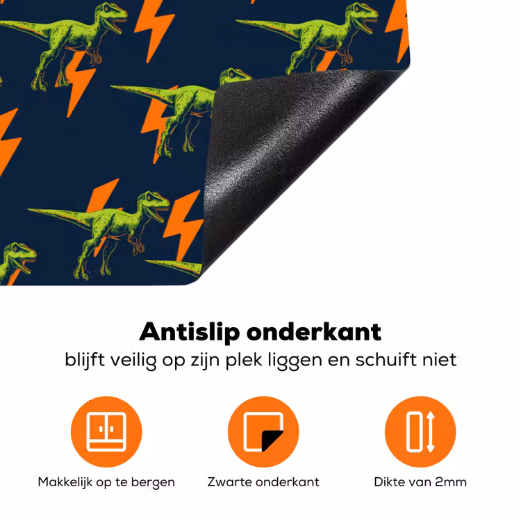 Bliksemschichten - Oranje - Dinosaurussen Inductie beschermer vinyl 3mm klein -zzzzzzz-td-onderkant