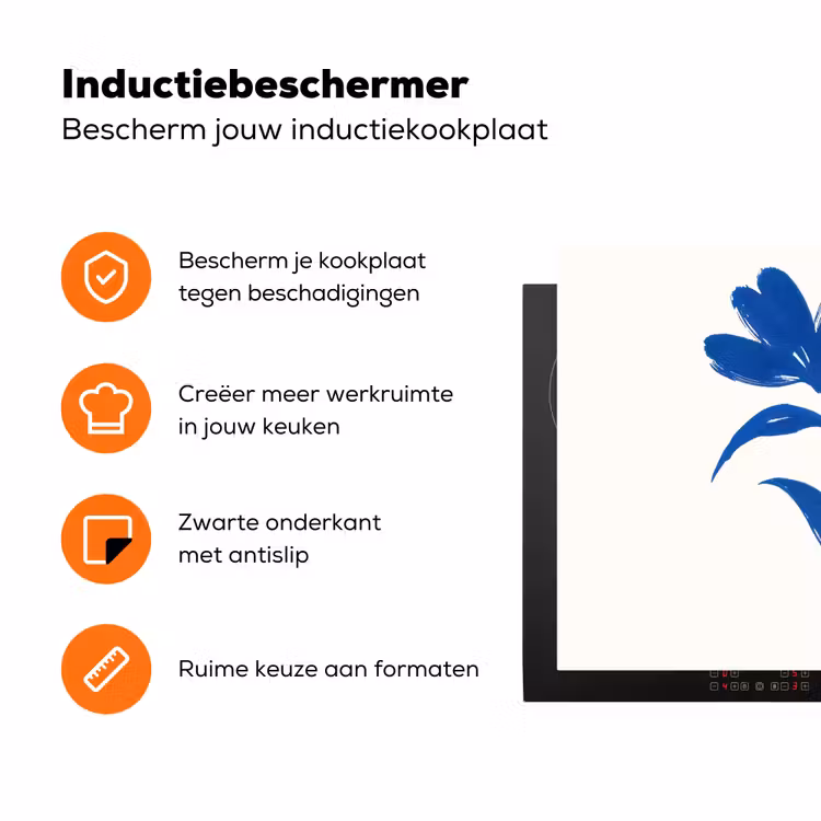 Bloem - Blaadjes - Minimalistisch - Blauw Inductie beschermer vinyl 3mm klein -zzzzzzz-td-ups