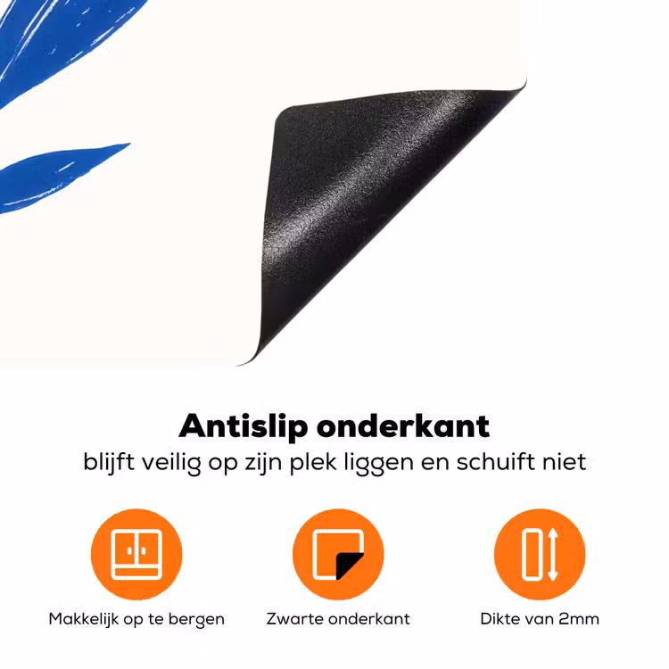 Bloem - Blaadjes - Minimalistisch - Blauw Inductie beschermer vinyl 3mm klein -zzzzzzz-td-onderkant