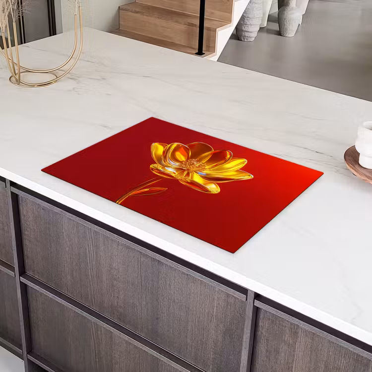 Bloem - Goud - Glazen Inductie beschermer vinyl 3mm klein -sfeer8