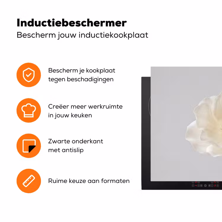 Bloem - Minimalistisch -Wit Inductie beschermer vinyl 3mm klein -zzzzzzz-td-ups