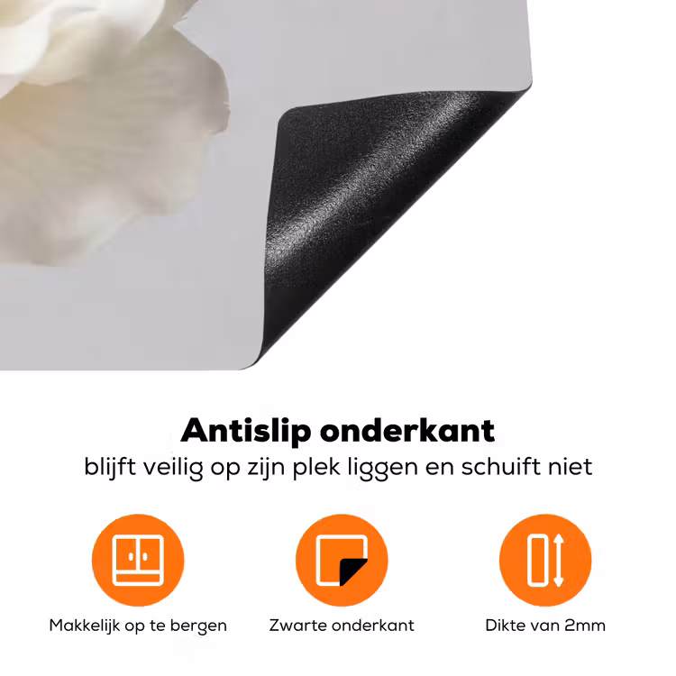 Bloem - Minimalistisch -Wit Inductie beschermer vinyl 3mm klein -zzzzzzz-td-onderkant