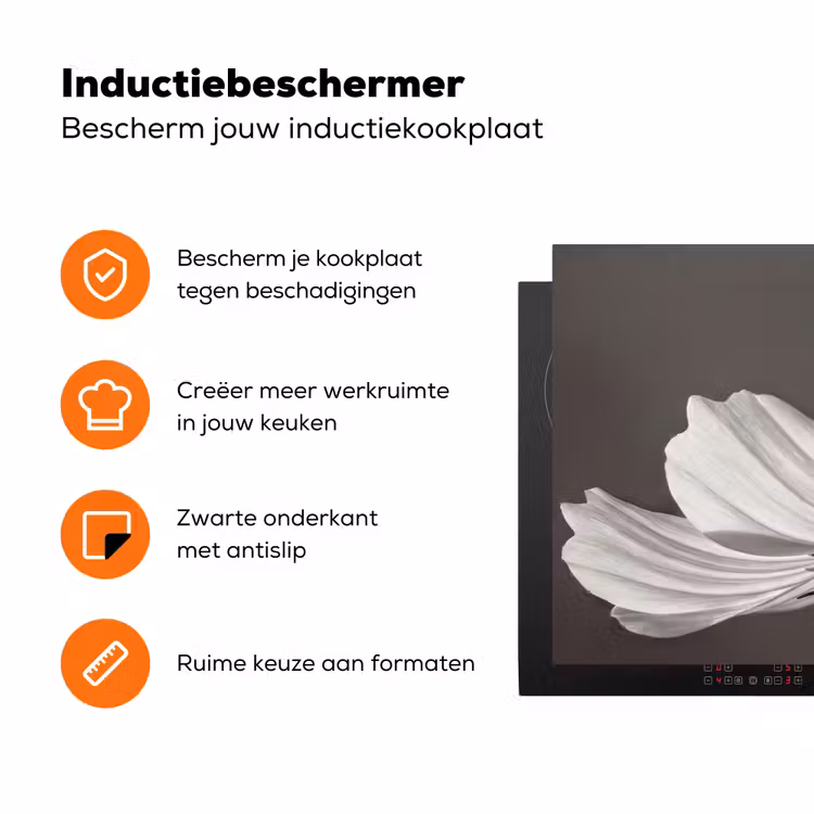Bloem - Minimalistisch - Zwart - Wit Inductie beschermer vinyl 3mm klein -zzzzzzz-td-ups