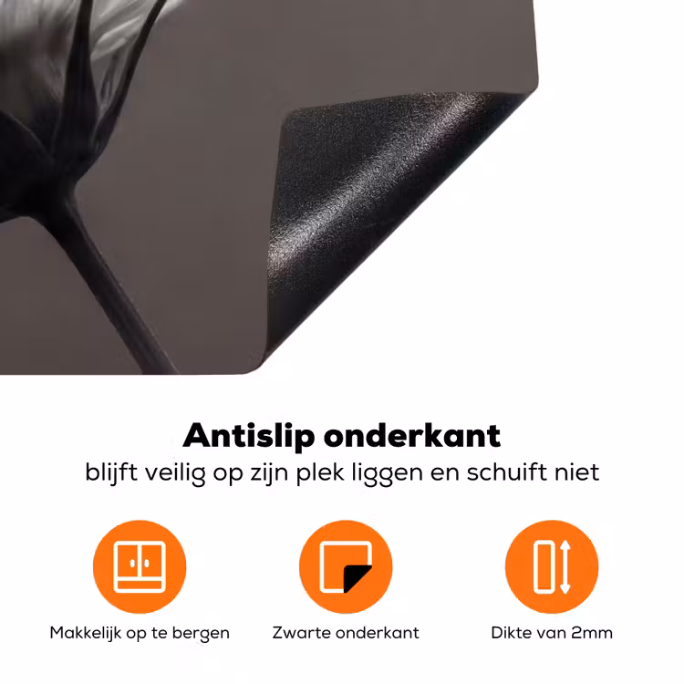 Bloem - Minimalistisch - Zwart - Wit Inductie beschermer vinyl 3mm klein -zzzzzzz-td-onderkant