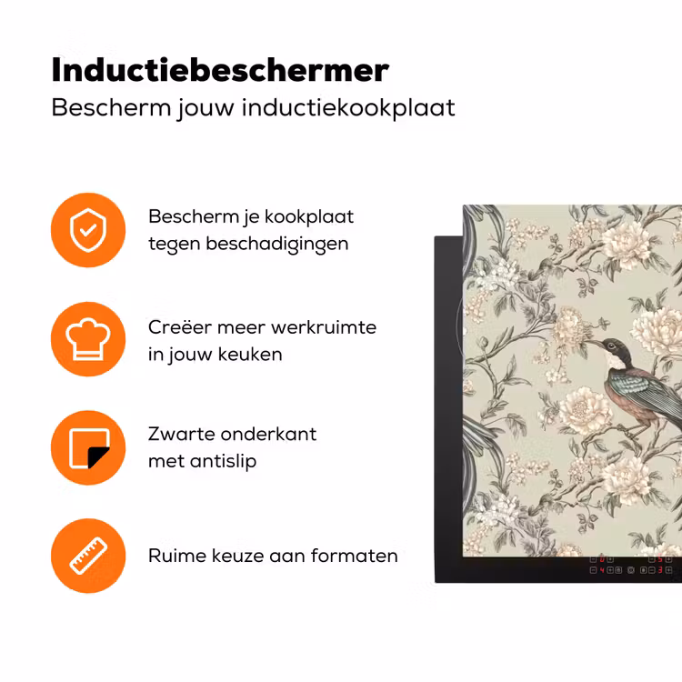 Bloem - Vogel - Kleurrijk Inductie beschermer vinyl 3mm klein 276 -zzzzzzz-td-ups