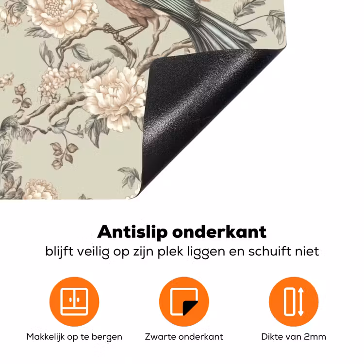 Bloem - Vogel - Kleurrijk Inductie beschermer vinyl 3mm klein 276 -zzzzzzz-td-onderkant