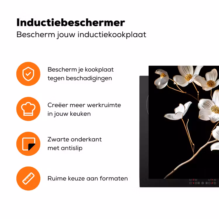 Bloem - Wit - Zwart Inductie beschermer vinyl 3mm klein -zzzzzzz-td-ups
