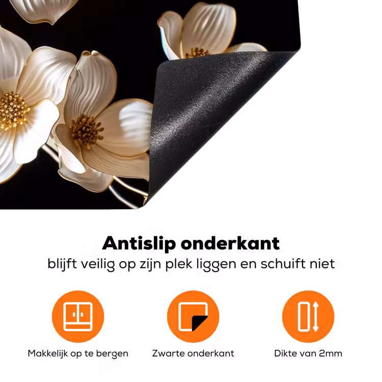 Bloem - Wit - Zwart Inductie beschermer vinyl 3mm klein -zzzzzzz-td-onderkant