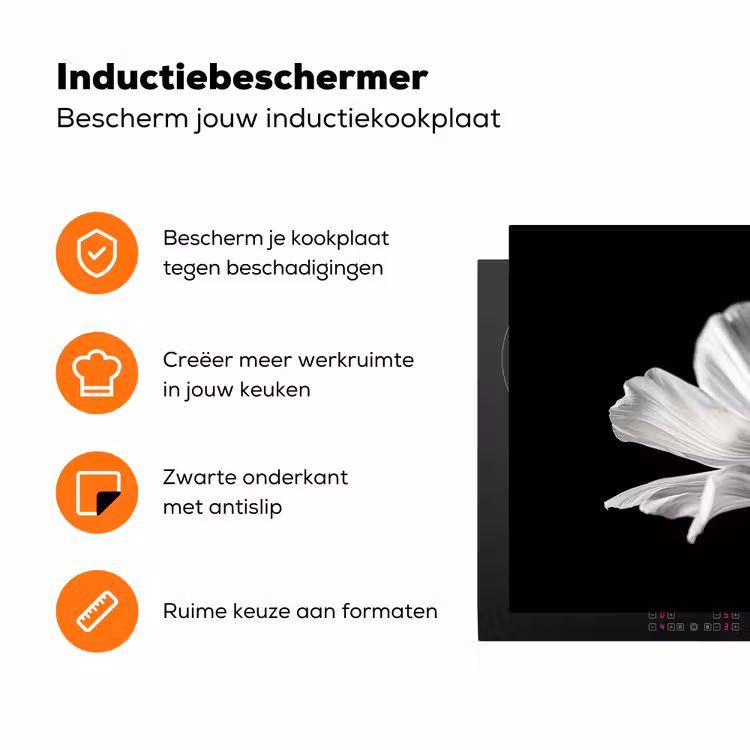 Bloem - Zwart - Wit Inductie beschermer vinyl 3mm klein -zzzzzzz-td-ups