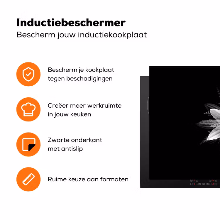 Bloem - Zwart - Wit Inductie beschermer vinyl 3mm klein -zzzzzzz-td-ups