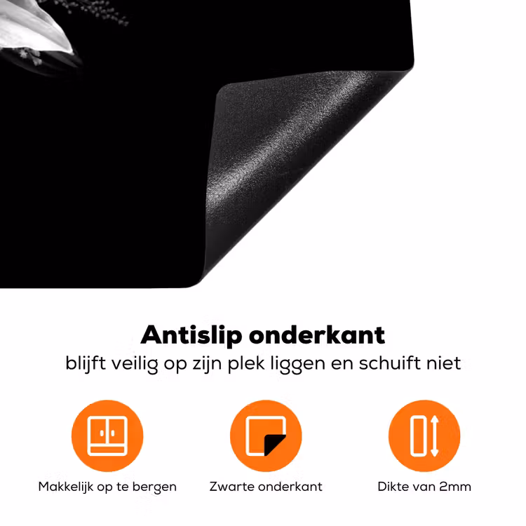Bloem - Zwart - Wit Inductie beschermer vinyl 3mm klein -zzzzzzz-td-onderkant