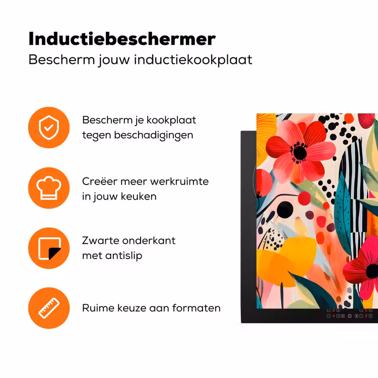 Bloemen - Bladeren - Abstract - Kleurrijk Inductie beschermer vinyl 3mm klein -zzzzzzz-td-ups