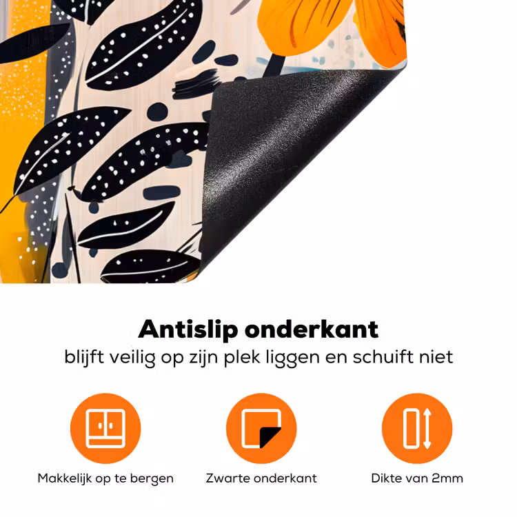 Bloemen - Bladeren - Abstract - Kleurrijk Inductie beschermer vinyl 3mm klein -zzzzzzz-td-onderkant