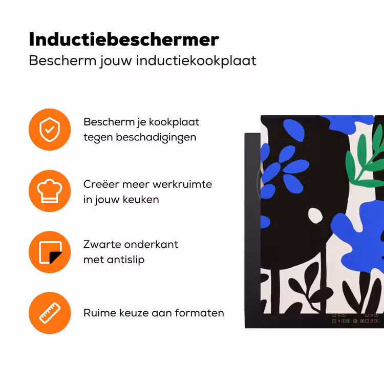 Bloemen - Bladeren - Abstract - Zwart Inductie beschermer vinyl 3mm klein -zzzzzzz-td-ups