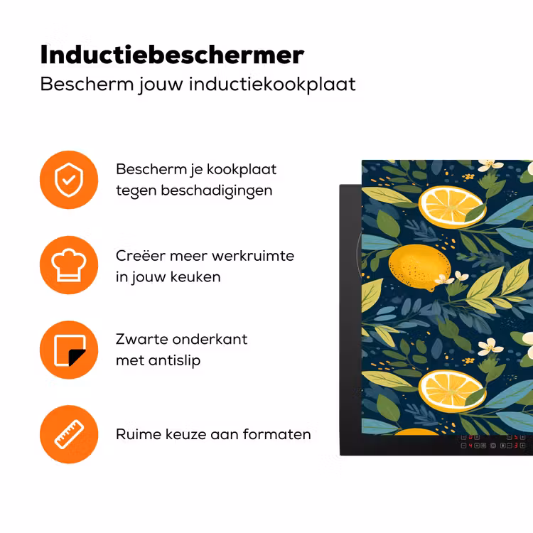Bloemen - Bladeren - Citroenen - Blauw Inductie beschermer vinyl 3mm klein 276 -zzzzzzz-td-ups