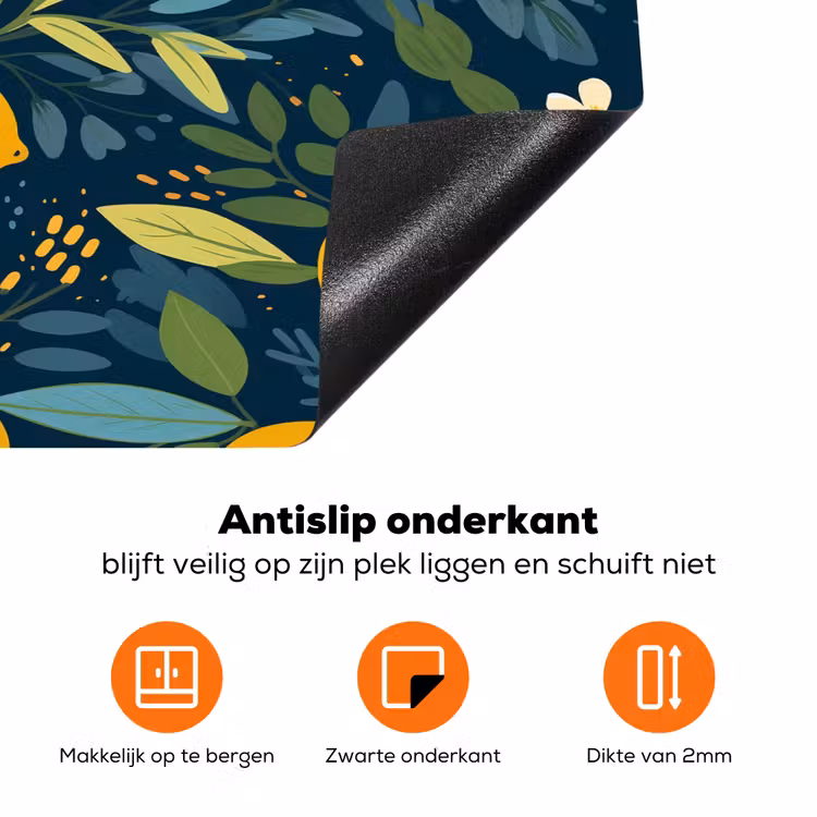 Bloemen - Bladeren - Citroenen - Blauw Inductie beschermer vinyl 3mm klein 276 -zzzzzzz-td-onderkant