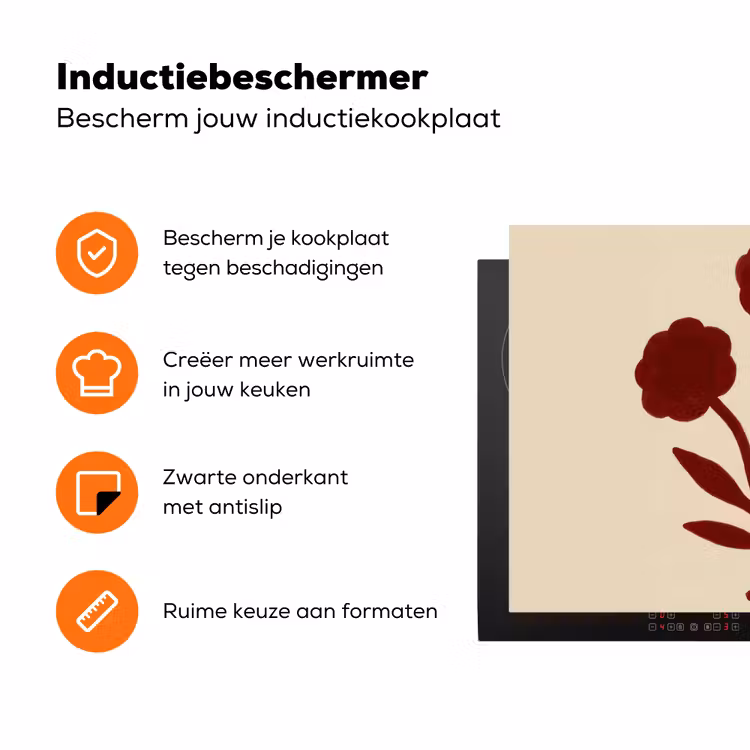 Bloemen - Bladeren - Rood - Minimalistisch Inductie beschermer vinyl 3mm klein -zzzzzzz-td-ups
