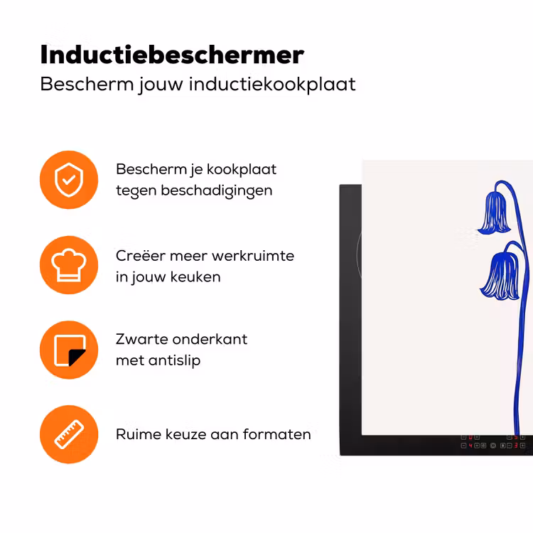 Bloemen - Blauw - Lijnen - Bloemblaadjes Inductie beschermer vinyl 3mm klein -zzzzzzz-td-ups