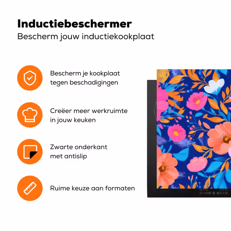 Bloemen - Blauw - Roze Inductie beschermer vinyl 3mm klein -zzzzzzz-td-ups