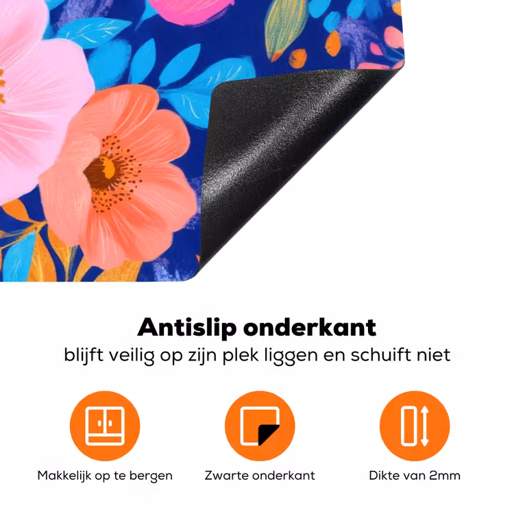 Bloemen - Blauw - Roze Inductie beschermer vinyl 3mm klein -zzzzzzz-td-onderkant