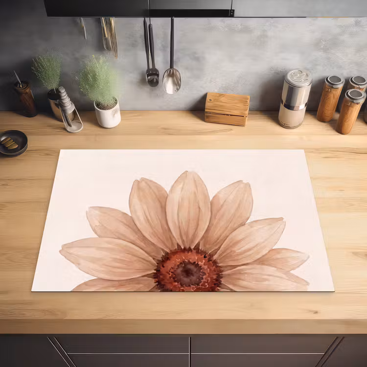 Bloemen - Bloemblad - Natuur - Aquarel - Beige Inductie beschermer vinyl 3mm klein -sfeer5