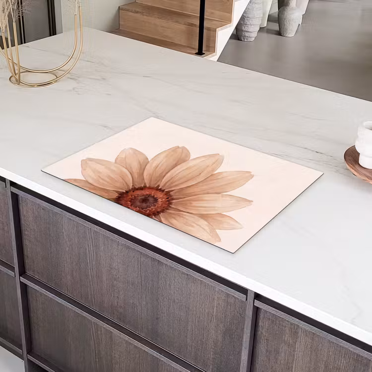 Bloemen - Bloemblad - Natuur - Aquarel - Beige Inductie beschermer vinyl 3mm klein -sfeer8