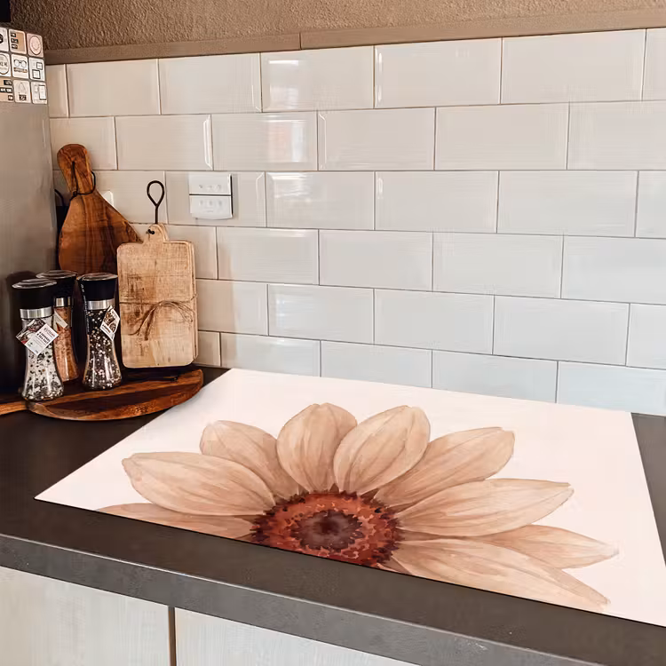 Bloemen - Bloemblad - Natuur - Aquarel - Beige Inductie beschermer vinyl 3mm klein -sfeer3
