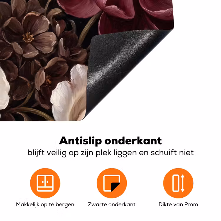 Bloemen - Boeket - Klassiek - Donker - Rood Inductie beschermer vinyl 3mm klein -zzzzzzz-td-onderkant