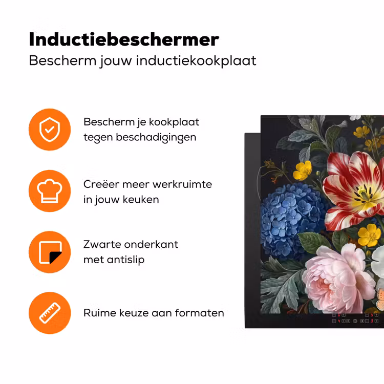 Bloemen - Boeket - Klassiek - Kleurrijk - Natuur Inductie beschermer vinyl 3mm klein -zzzzzzz-td-ups