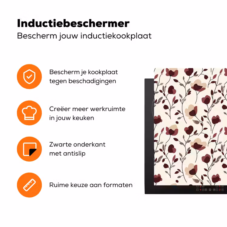 Bloemen - Botanisch - Bordeaux Inductie beschermer vinyl 3mm klein 276 -zzzzzzz-td-ups