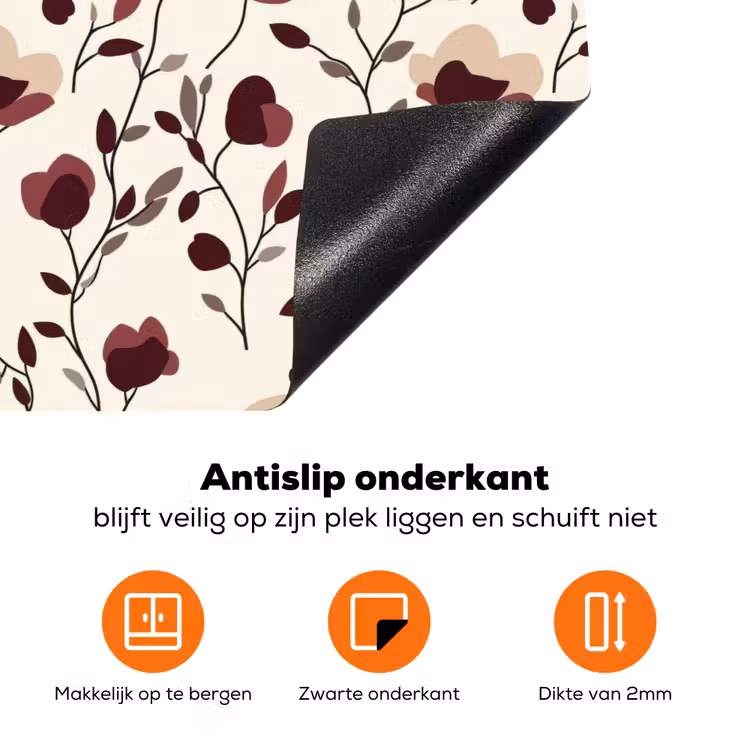 Bloemen - Botanisch - Bordeaux Inductie beschermer vinyl 3mm klein 276 -zzzzzzz-td-onderkant