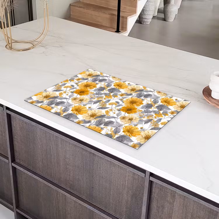 Bloemen - Botanisch - Elegant - Okergeel - Grijs Inductie beschermer vinyl 3mm klein 276 -sfeer8