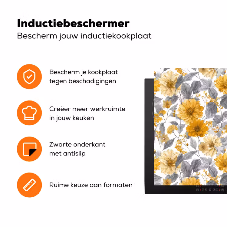 Bloemen - Botanisch - Elegant - Okergeel - Grijs Inductie beschermer vinyl 3mm klein 276 -zzzzzzz-td-ups