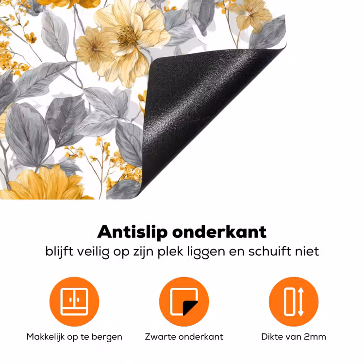 Bloemen - Botanisch - Elegant - Okergeel - Grijs Inductie beschermer vinyl 3mm klein 276 -zzzzzzz-td-onderkant